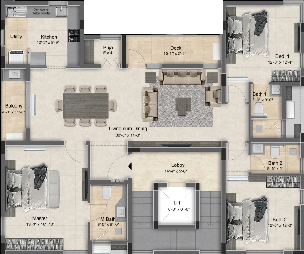 Floor Plan of Krishna Shangri La in T Nagar, Chennai - Image 391205