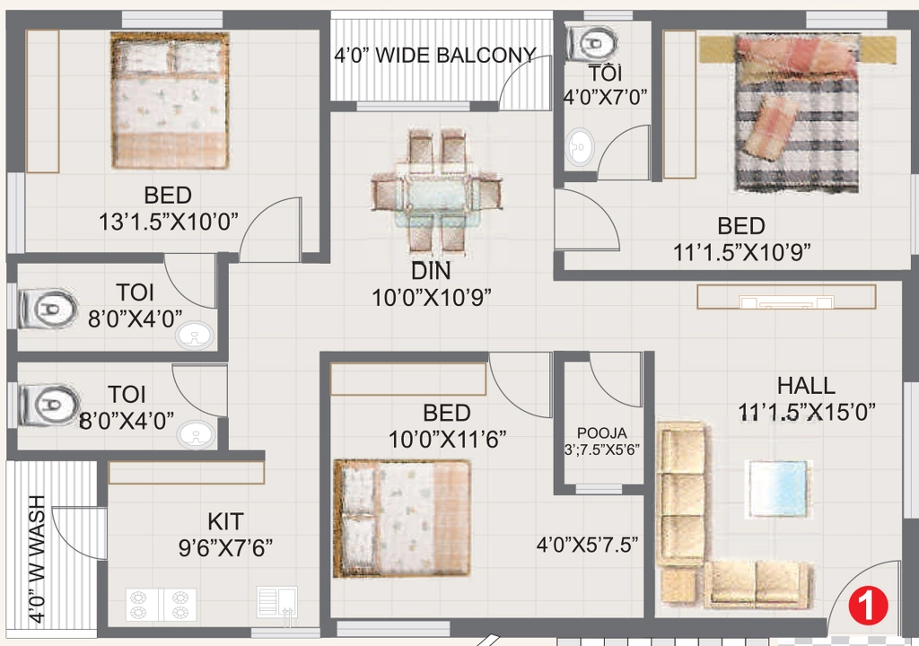 3 BHK Flat in Annapoorna PN Residency in Sainikpuri, Hyderabad - Image 913033