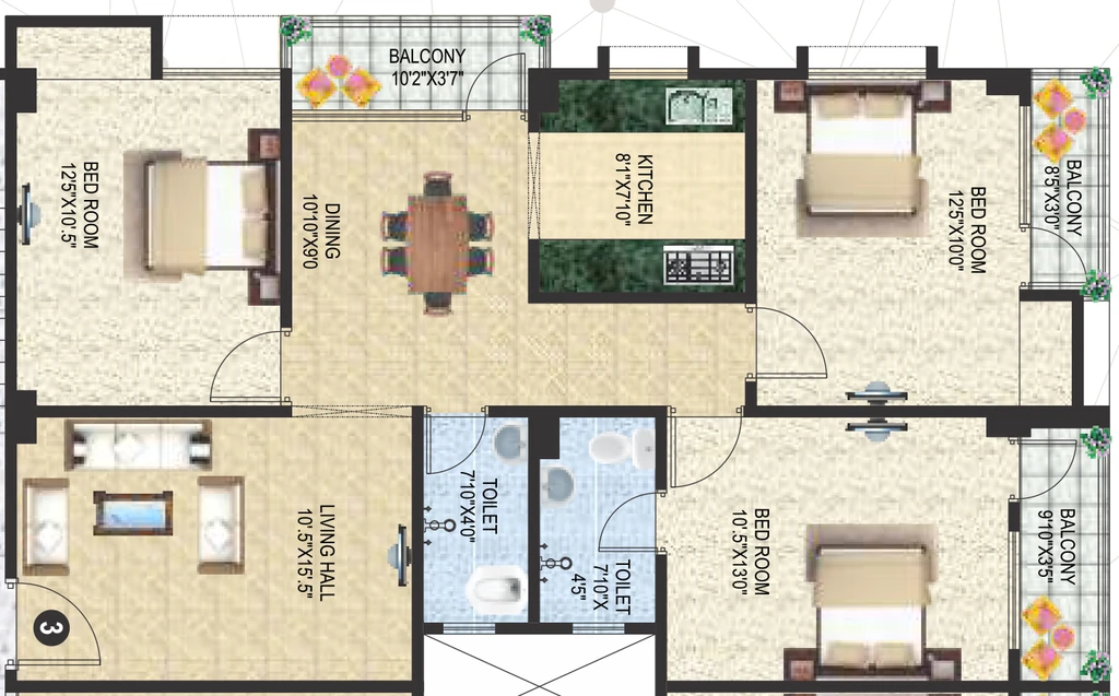 3 BHK Flat in Tribhuvan Shivam Residency in Beur, Patna - Image 913135