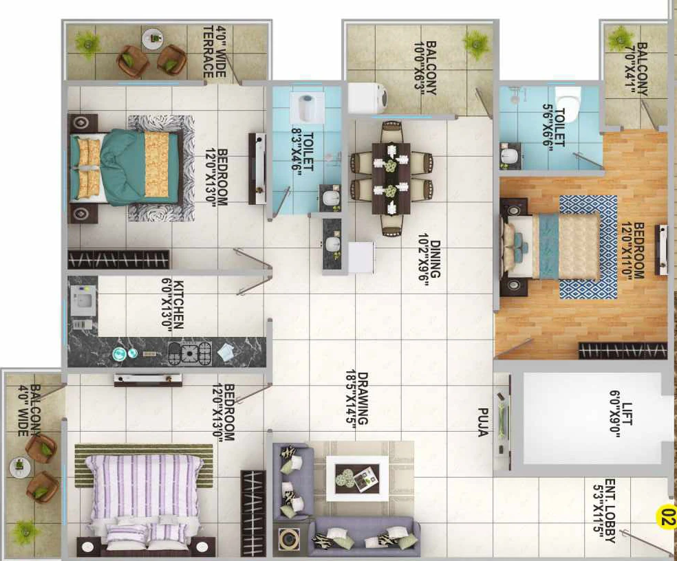 3 BHK Flat in Kula Sapphire in Danapur, Patna - Image 913166