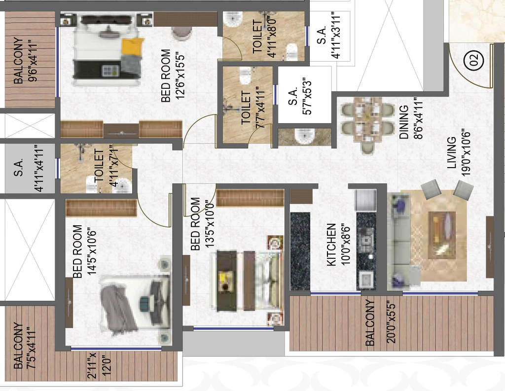 3 BHK Flat in Dream Atlantis in Kalyan West, Thane - Image 913094