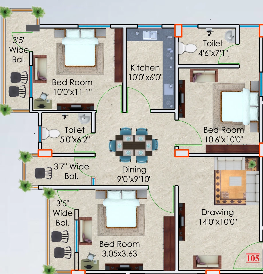 3 BHK Flat in Kula Naivedyam Residency in Danapur, Patna - Image 913244