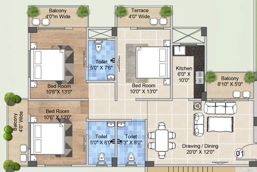 3 BHK Flat in RR Meadow View in Khagaul Road, Patna - Image 913145
