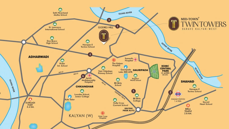 Location of Midtown Twin Towers in Kalyan West, Thane - Image 391970