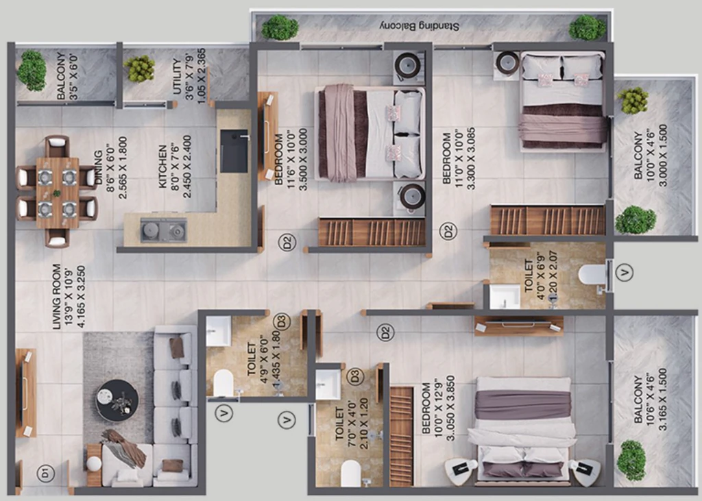 3 BHK Flat in Om Shubhangi Heights in Pande Layout, Nagpur - Image 913183