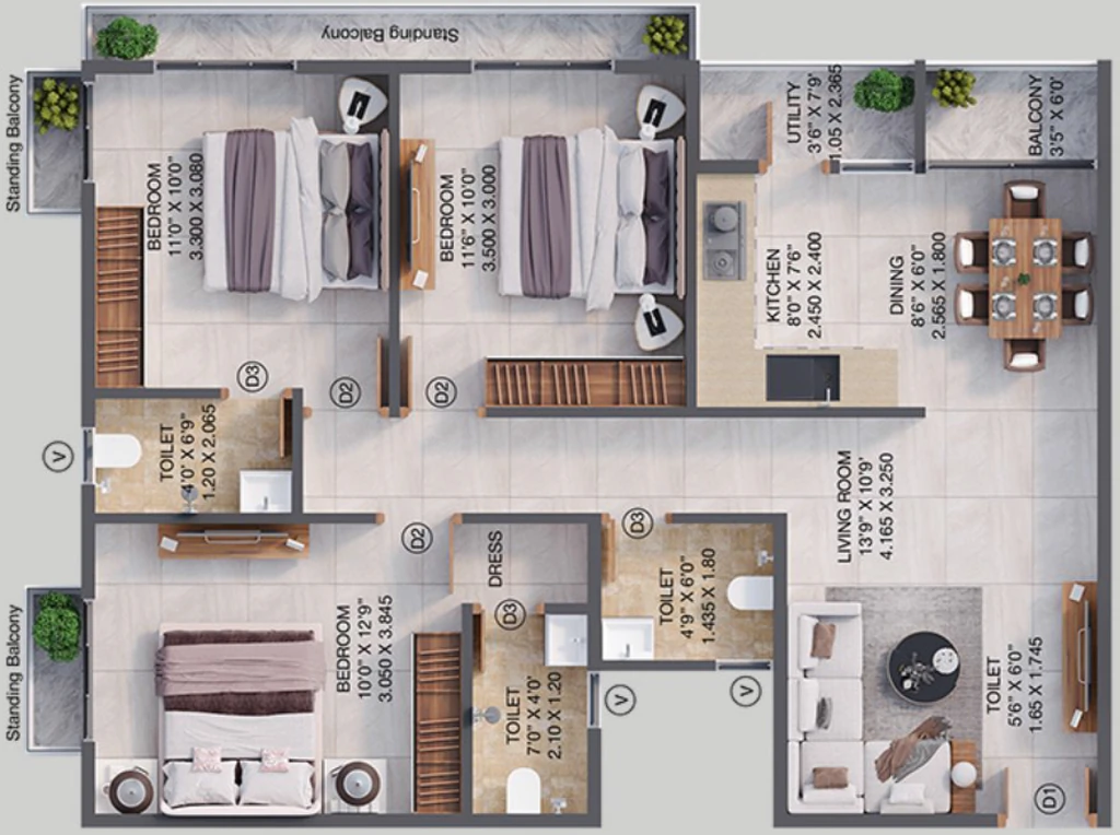 3 BHK Flat in Om Shubhangi Heights in Pande Layout, Nagpur - Image 913184