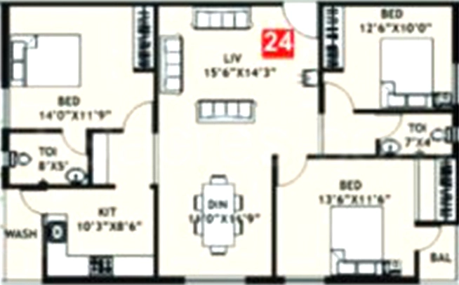 3 BHK Flat in Gharonda Chamundi in Habsiguda, Hyderabad - Image 913201