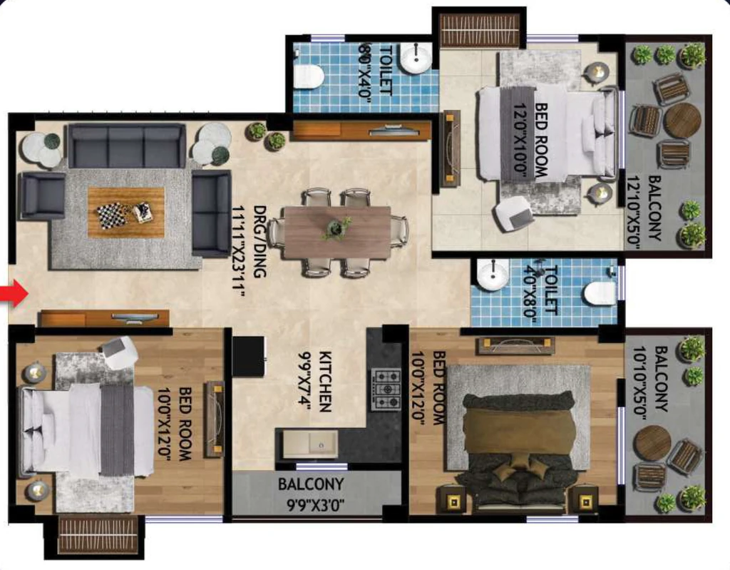 3 BHK Flat in Shree Durga Tower in Gola Road, Patna - Image 913254