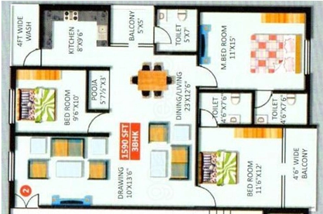3 BHK Flat in Go Green Delight in Alwal, Hyderabad - Image 913209