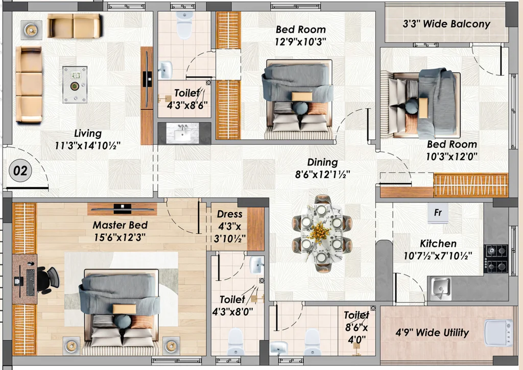 3 BHK Flat in Sree Laxmi Royale in As Rao nagar, Hyderabad - Image 913217