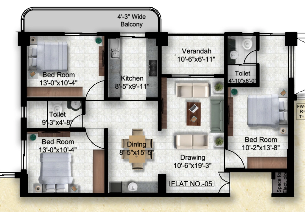 3 BHK Flat in Skrepl Silver Oak in Danapur, Patna - Image 913256