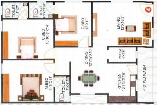 3 BHK Flat in Sri Geetikha Prestige in Nizampet, Hyderabad - Image 913276