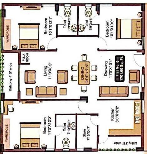 3 BHK Flat in Sri Sadguna Sai Residency in Chandanagar, Hyderabad - Image 913288