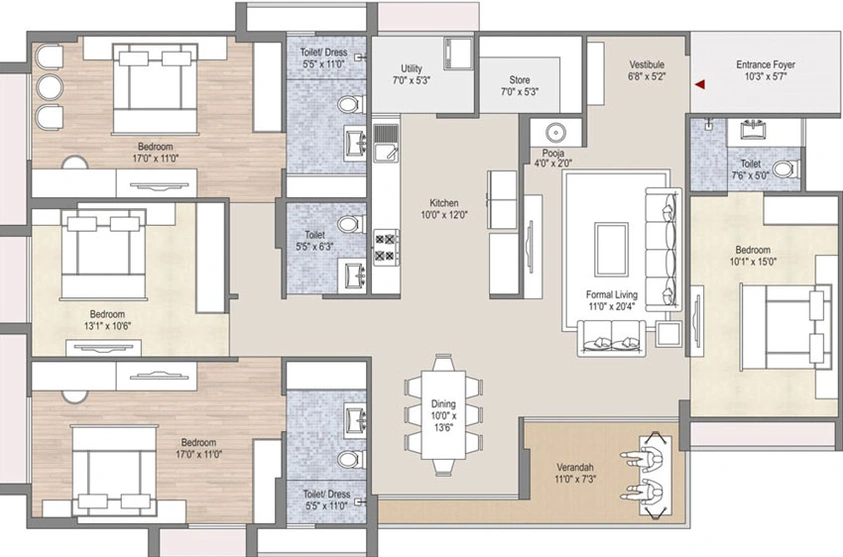 4 BHK Flat in Deep Indraprasth Saptak in Naranpura, Ahmedabad - Image 450988