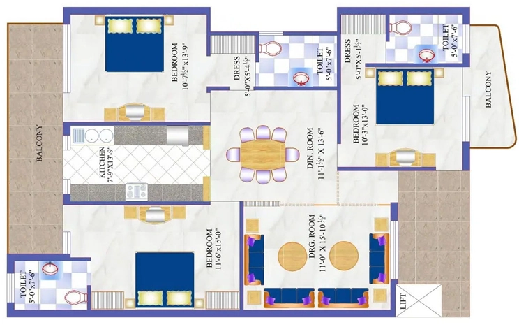 3 BHK Flat in Motia Heights in Zirakpur, Chandigarh - Image 913322