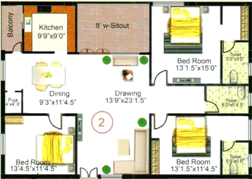 3 BHK Flat in Nagababu Cedar Elite Homes in Musheerabad, Hyderabad - Image 913398