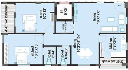 2 BHK Flat in Sridhara And Srinadha Residency in Rai Durg, Hyderabad - Image 913420