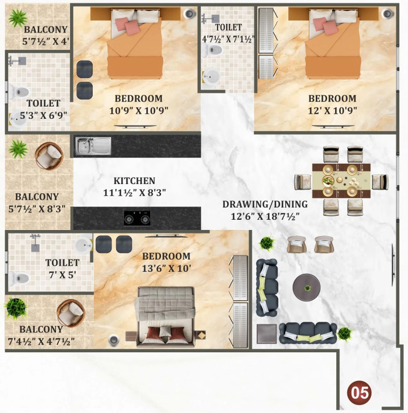 3 BHK Flat in Sukham Ecoworld 5th in Vaishali Nagar Extension, Jaipur - Image 913424