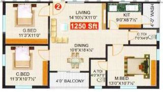 2 BHK Flat in Surya Saketh Classic in Nizampet, Hyderabad - Image 913618