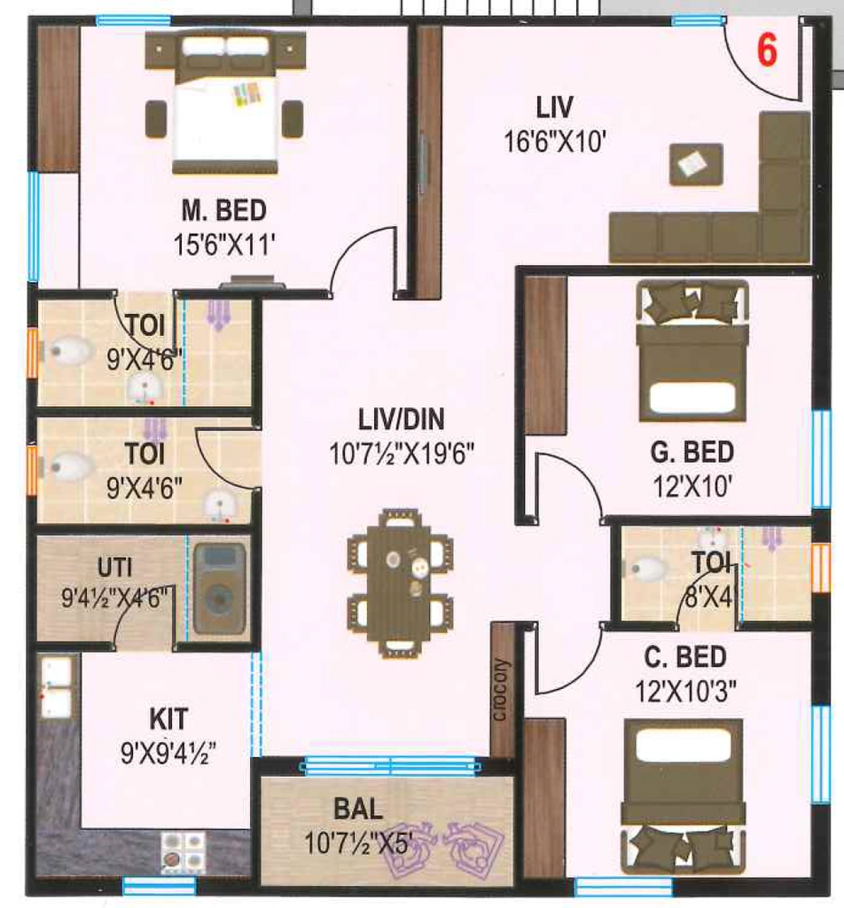 3 BHK Flat in M S Crown in Yapral, Hyderabad - Image 913611