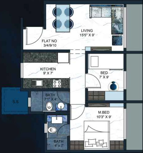 2 BHK Flat in Happy Sarvoday Marvel in Kalyan West, Thane - Image 913584