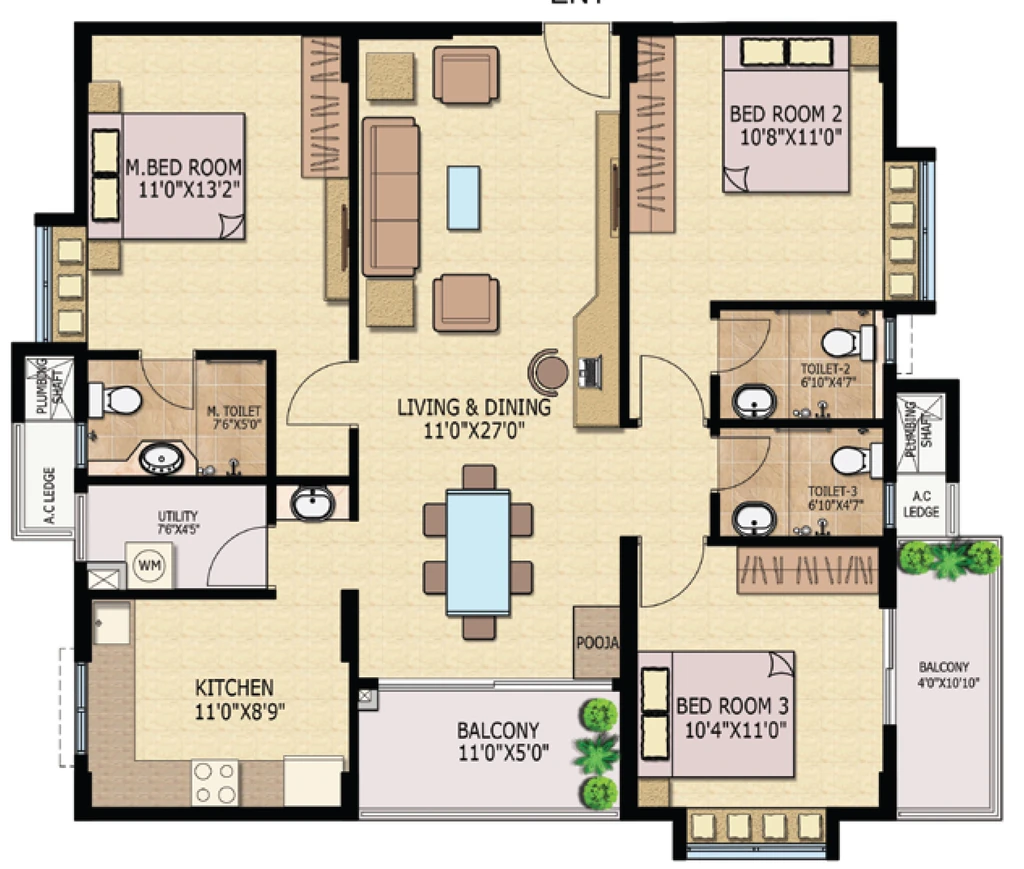 3 BHK Flat in Raheja Vistas Elite in Nacharam, Hyderabad - Image 913631