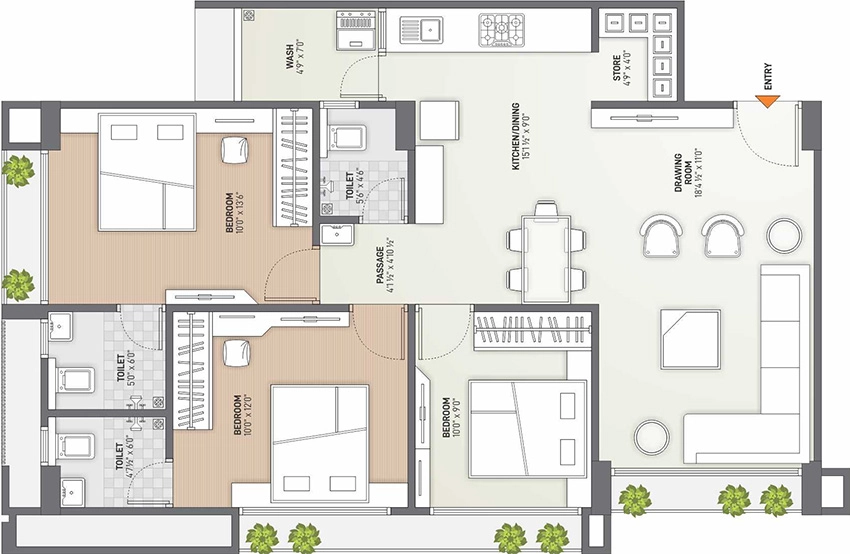 3 BHK Flat in Yogeshwar Karnavati Paradise in New Maninagar, Ahmedabad - Image 913686