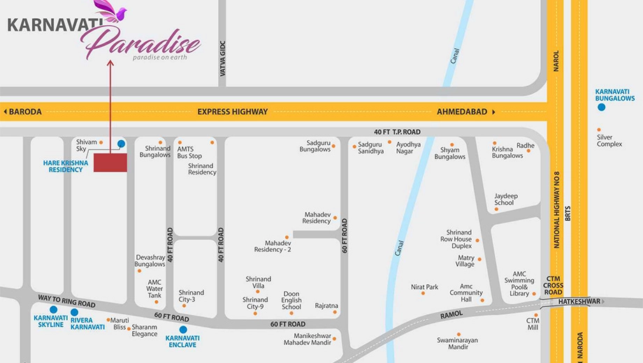 Location of Yogeshwar Karnavati Paradise in New Maninagar, Ahmedabad - Image 393263