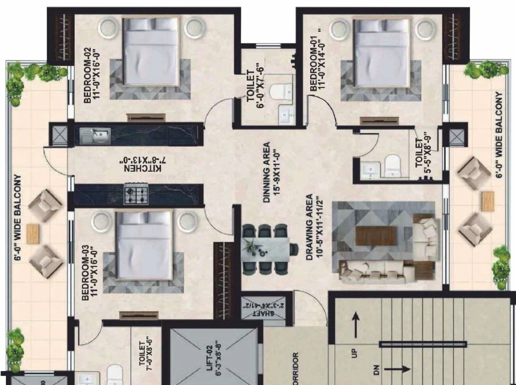 3 BHK Flat in Krishna Atlantis Grand in Zirakpur, Chandigarh - Image 913705