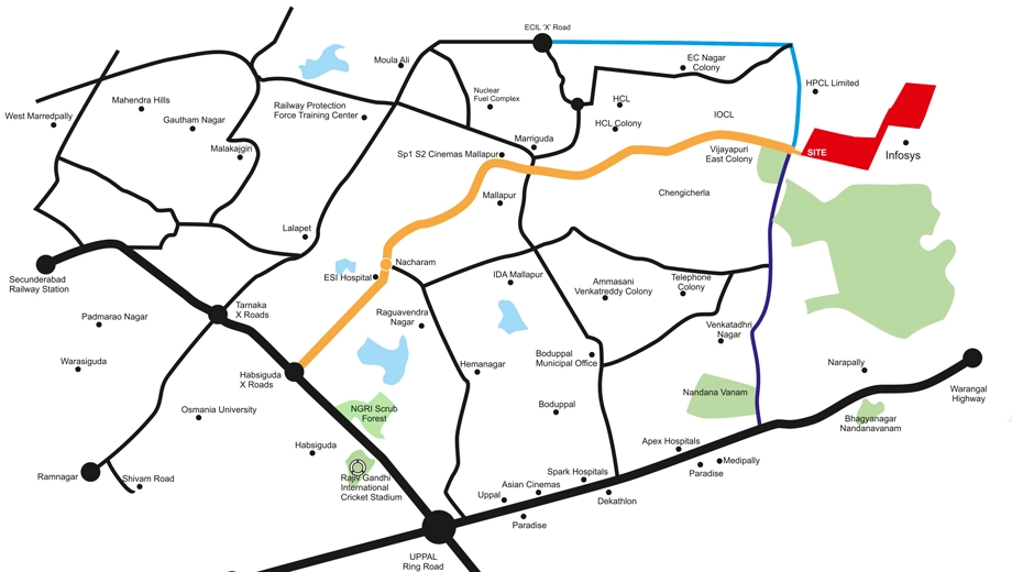 Location of Land Manbhum East Side in Chengicherla, Hyderabad - Image 393544