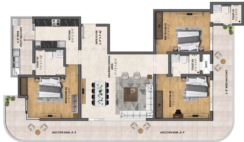 3 BHK Flat in Krishna Atlantis Three Sixty in Zirakpur, Chandigarh - Image 913742