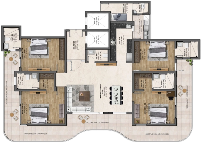 4 BHK Flat in Krishna Atlantis Three Sixty in Zirakpur, Chandigarh - Image 913744