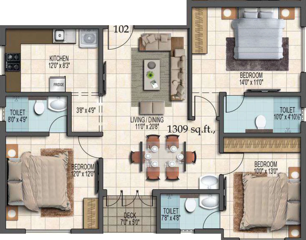 3 BHK Flat in Green The Palms in Valasaravakkam, Chennai - Image 913825