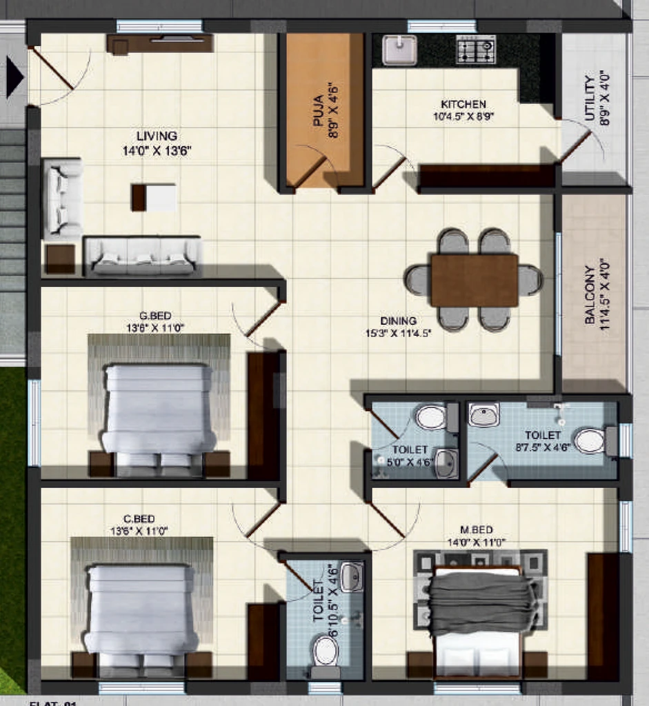 3 BHK Flat in GK Silver Leaf in Yapral, Hyderabad - Image 913861