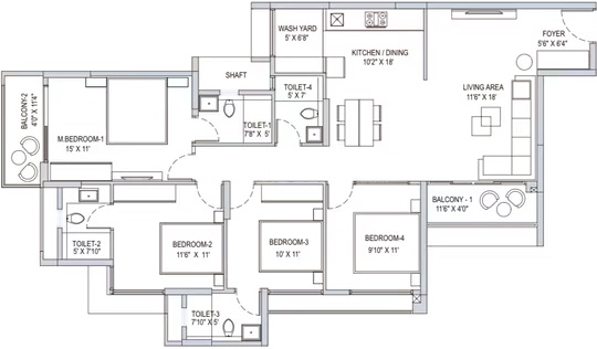 4 BHK Flat in Arvind Skycrest in Gottigere, Bangalore - Image 914215