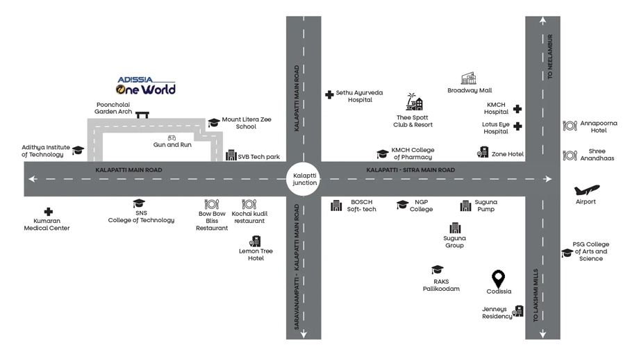 Location of Adissia One World in Kalapatti, Coimbatore - Image 393980