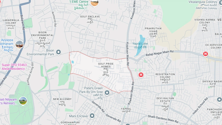 Location of Golf Pride Homes in Yapral, Hyderabad - Image 394770