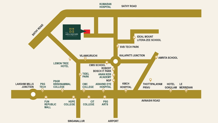 Location of Premier Aria Square in Kalapatti, Coimbatore - Image 394019