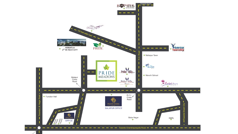 Location of Pride Meadows in Balapur, Hyderabad - Image 394189