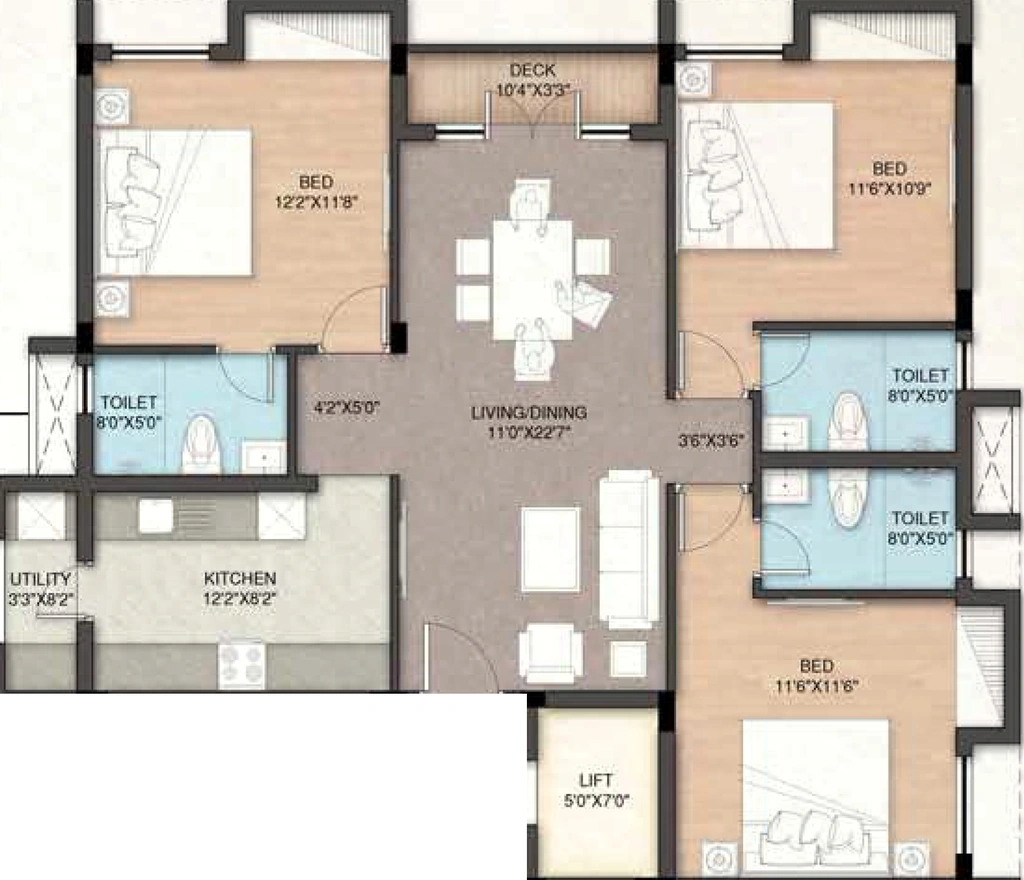 3 BHK Flat in BBCL Evita in Perungudi, Chennai - Image 914038