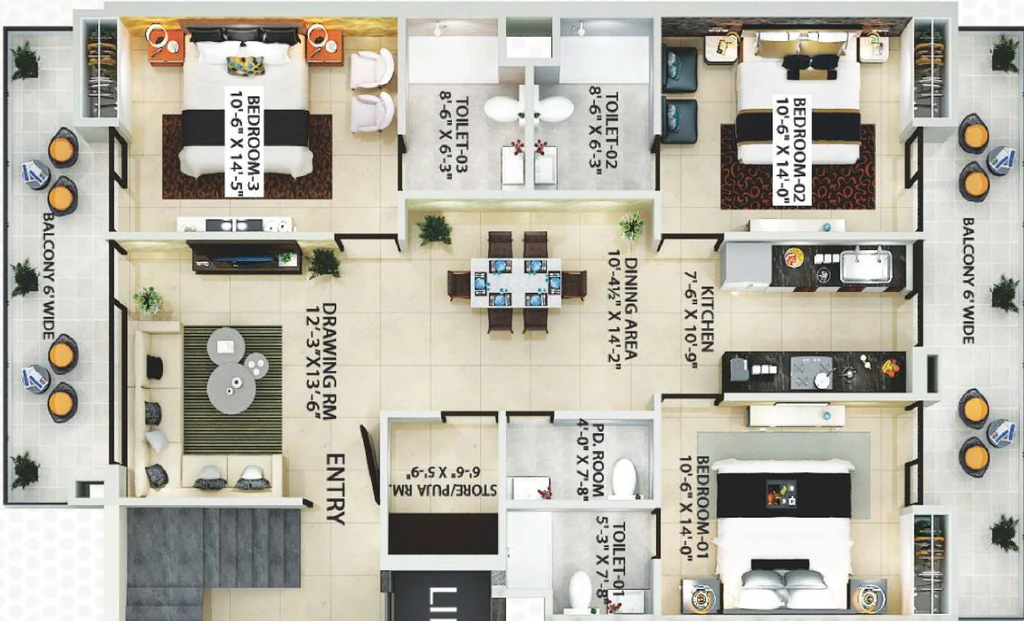 3 BHK Flat in Ornay Skylar Homes in Zirakpur, Chandigarh - Image 914067