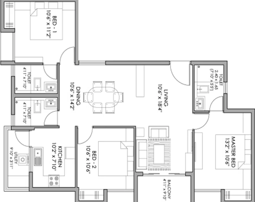 3 BHK Flat in NM Ebony in Manapakkam, Chennai - Image 914065