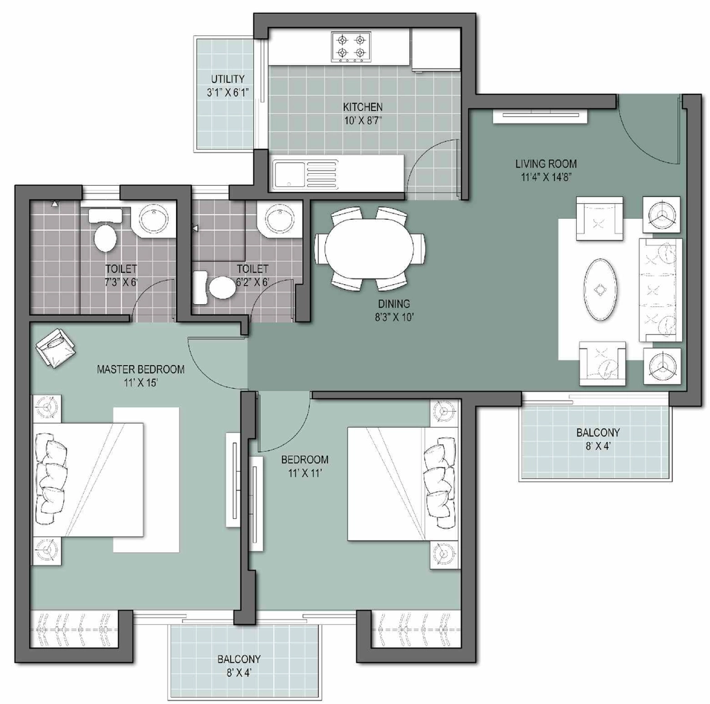 2 BHK Flat in Unitech Gardens in Mohali, Chandigarh - Image 914122