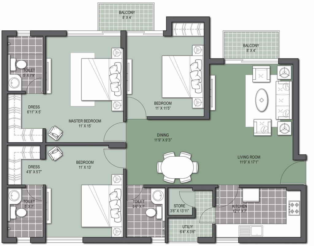 3 BHK Flat in Unitech Gardens in Mohali, Chandigarh - Image 914123