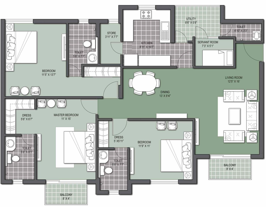 3 BHK Flat in Unitech Gardens in Mohali, Chandigarh - Image 914124