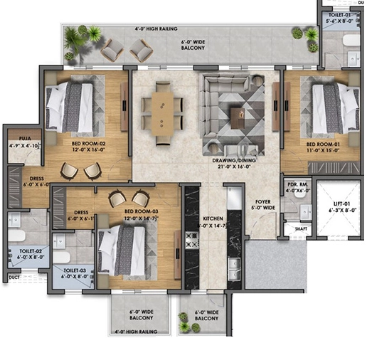 3 BHK Flat in Vintage Greens in Zirakpur, Chandigarh - Image 914125