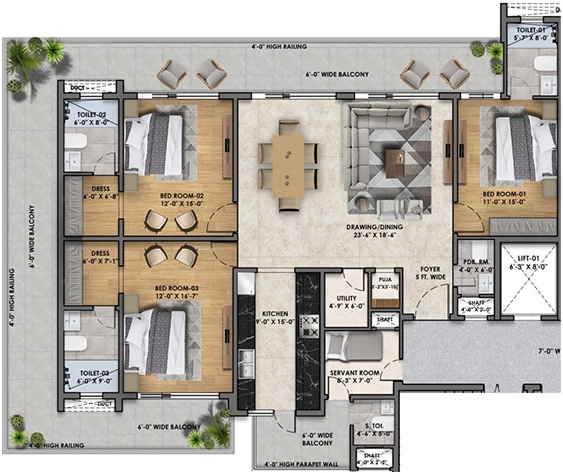 3 BHK Flat in Vintage Greens in Zirakpur, Chandigarh - Image 914126