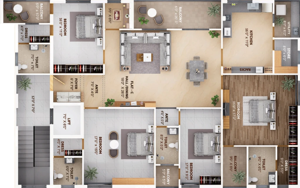 4 BHK Flat in Siyal South West Serenity in RS Puram, Coimbatore - Image 914139