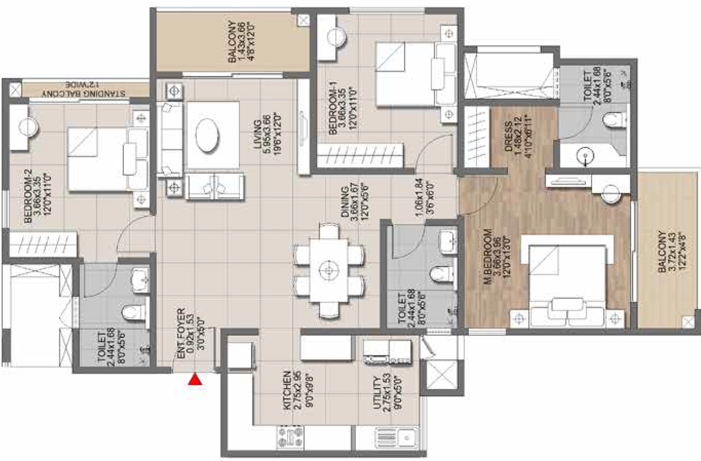 3 BHK Flat in Brigade Lumina in Tumkur Road, Bangalore - Image 914236