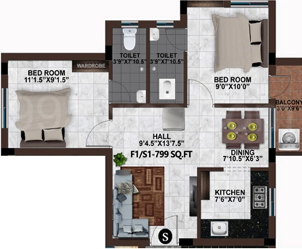 2 BHK Flat in MP Dior in Pozhichalur, Chennai - Image 914238